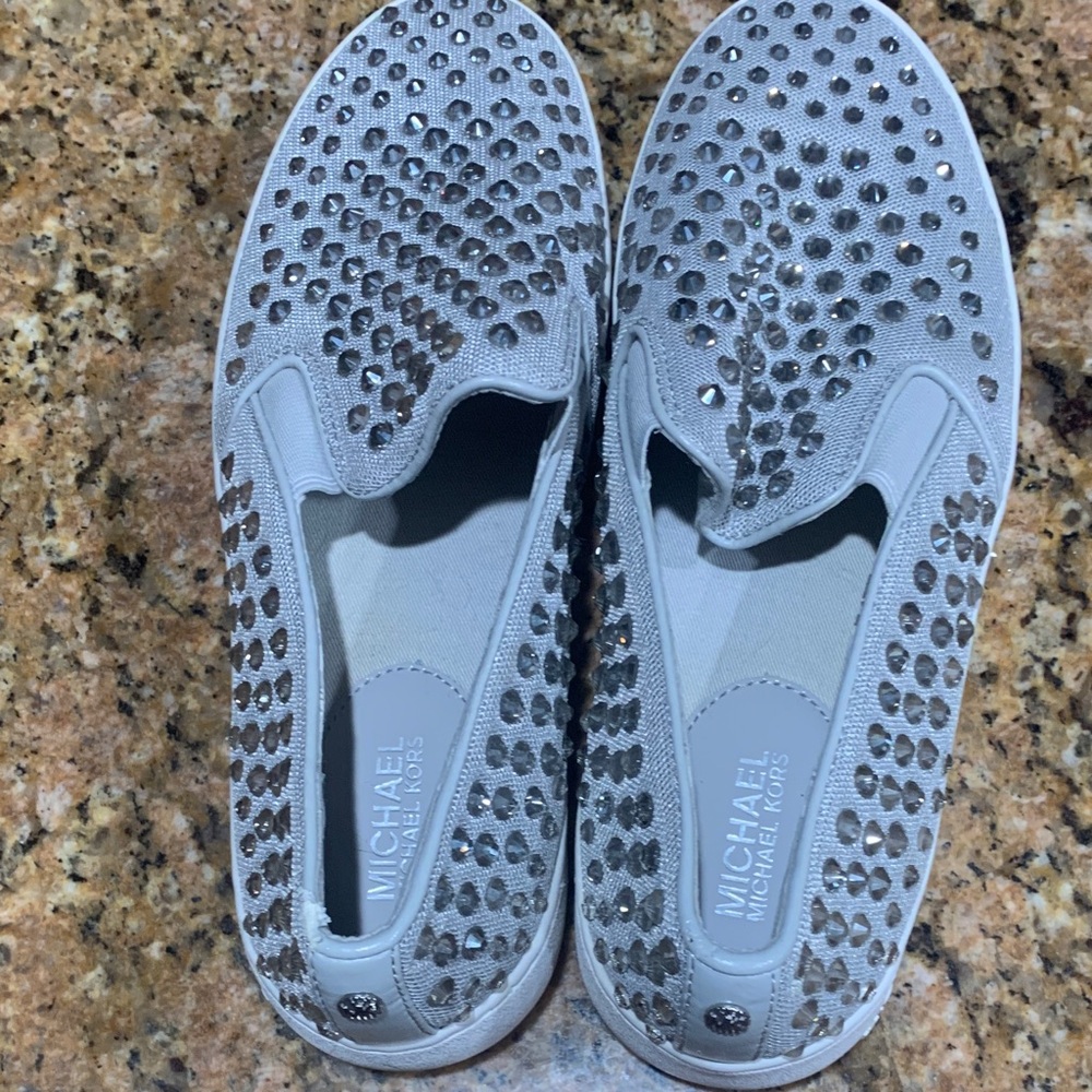 Authentic , like new Michael Kors Silver Studded Women's Loafers comfy  sexy, 7 - Picture 6 of 17